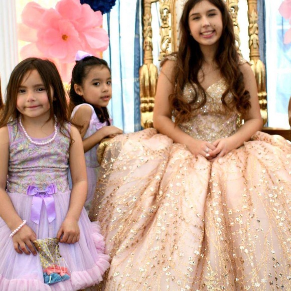 Quinceara Dress worn for pics and party Size 3/4 with small blue stain - Picture 1 of 7